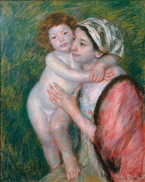 Mother and Child, Mary Cassatt (American, Pittsburgh, Pennsylvania 1844–1926 Le Mesnil-Théribus, Oise), Pastel on wove paper mounted on canvas, American 