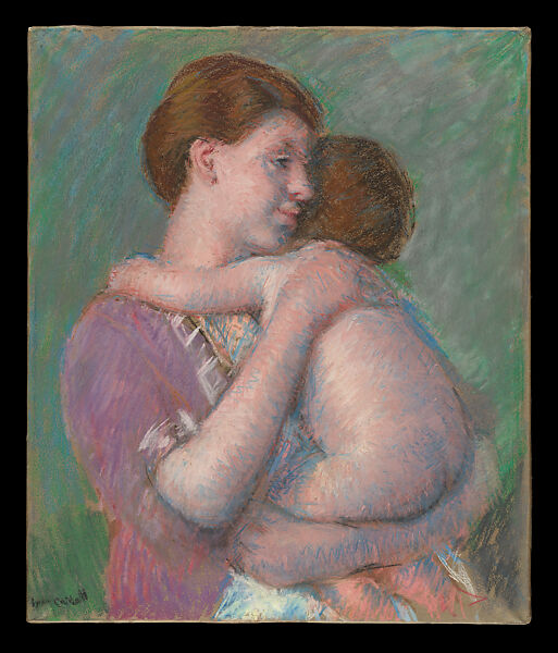 Mother and Child, Mary Cassatt (American, Pittsburgh, Pennsylvania 1844–1926 Le Mesnil-Théribus, Oise), Pastel on wove paper mounted on canvas, American 