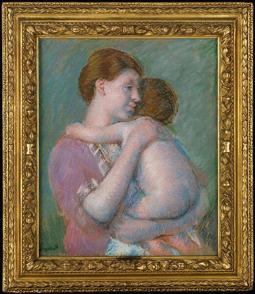 Mother and Child, Mary Cassatt (American, Pittsburgh, Pennsylvania 1844–1926 Le Mesnil-Théribus, Oise), Pastel on wove paper mounted on canvas, American