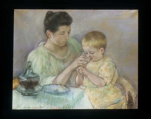 Mother Feeding Child, Mary Cassatt (American, Pittsburgh, Pennsylvania 1844–1926 Le Mesnil-Théribus, Oise), Pastel on wove paper, mounted on canvas, American
