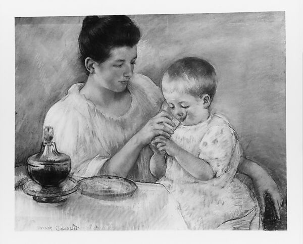 Mother Feeding Child, Mary Cassatt (American, Pittsburgh, Pennsylvania 1844–1926 Le Mesnil-Théribus, Oise), Pastel on wove paper, mounted on canvas, American