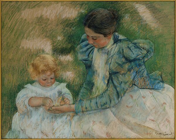 Mother Playing with Child, Mary Cassatt (American, Pittsburgh, Pennsylvania 1844–1926 Le Mesnil-Théribus, Oise), Pastel on wove paper, mounted on cardboard, American 