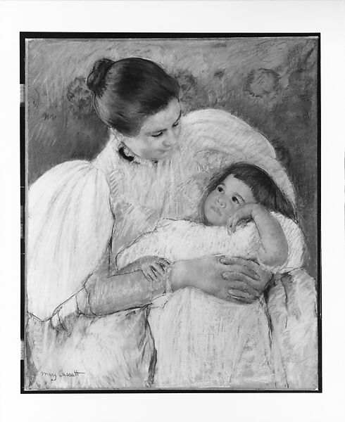Nurse and Child, Mary Cassatt (American, Pittsburgh, Pennsylvania 1844–1926 Le Mesnil-Théribus, Oise), Pastel on wove paper (originally blue), mounted on canvas, American