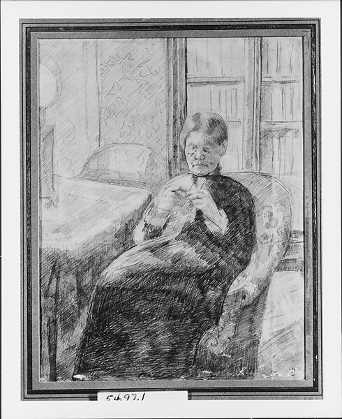 Old Woman Knitting, Mary Cassatt (American, Pittsburgh, Pennsylvania 1844–1926 Le Mesnil-Théribus, Oise), Graphite on off-white wove paper, American
