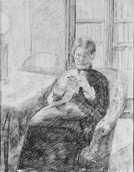Old Woman Knitting, Mary Cassatt (American, Pittsburgh, Pennsylvania 1844–1926 Le Mesnil-Théribus, Oise), Graphite on off-white wove paper, American 