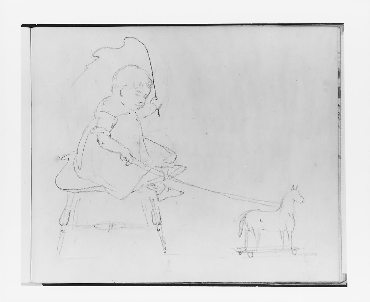 Baby with a Toy Horse (from Sketchbook), Francis William Edmonds (American, Hudson, New York 1806–1863 Bronxville, New York), Graphite on off-white wove paper, American 