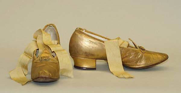 Slippers, leather, metallic, cotton, American 