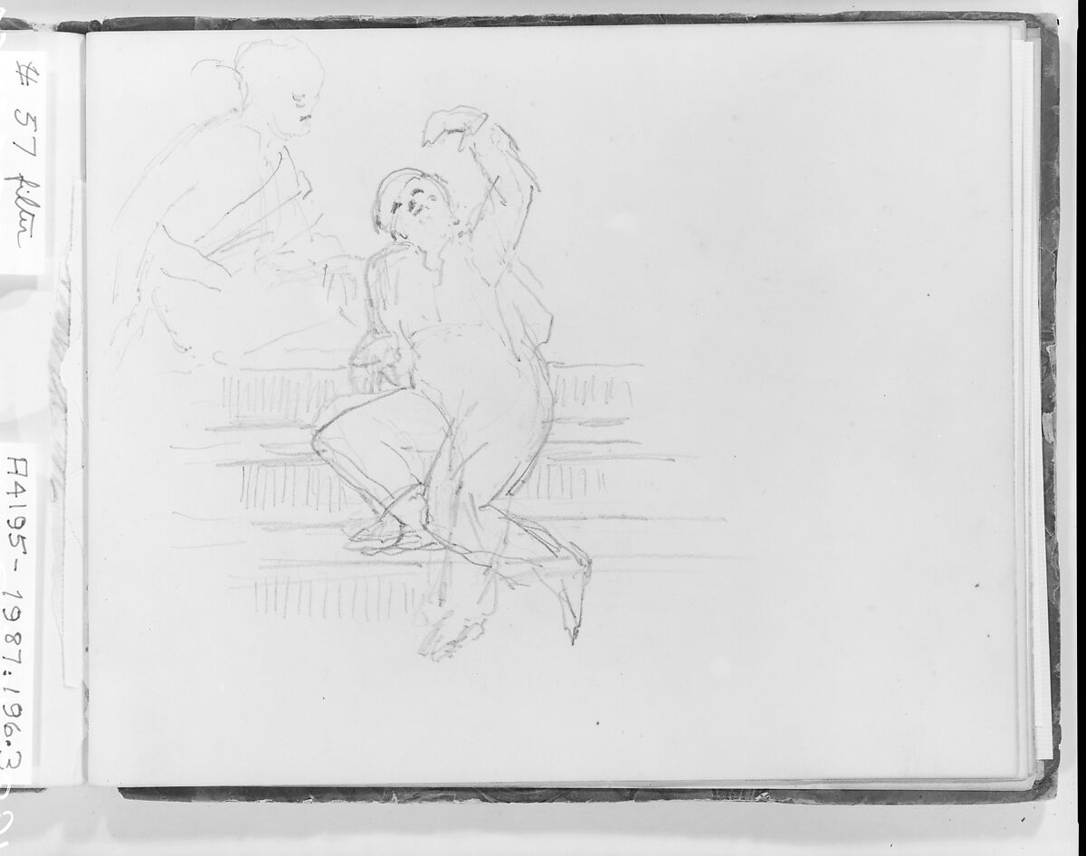 Man on Stairs (from Sketchbook), Francis William Edmonds (American, Hudson, New York 1806–1863 Bronxville, New York), Graphite on off-white wove paper, American 