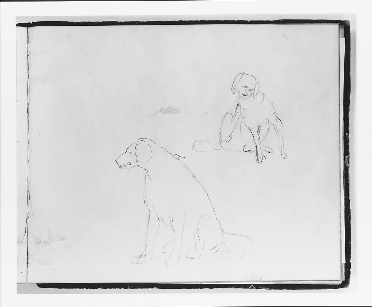 Two Studies of a Dog: Seated and Scratching (from Sketchbook), Francis William Edmonds (American, Hudson, New York 1806–1863 Bronxville, New York), Graphite on off-white wove paper, American 