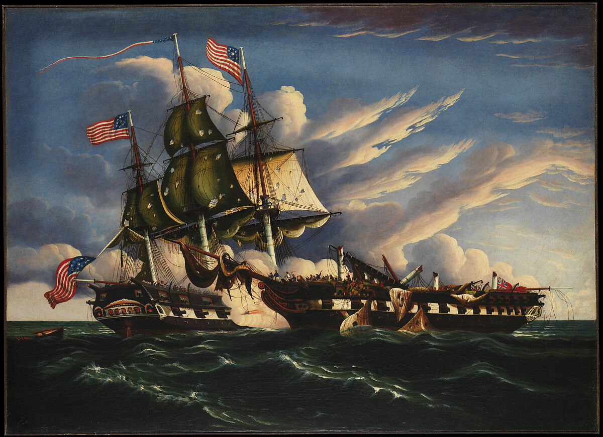 The Constitution and the Guerriere, Thomas Chambers (1808–after 1866), Oil on canvas, American 