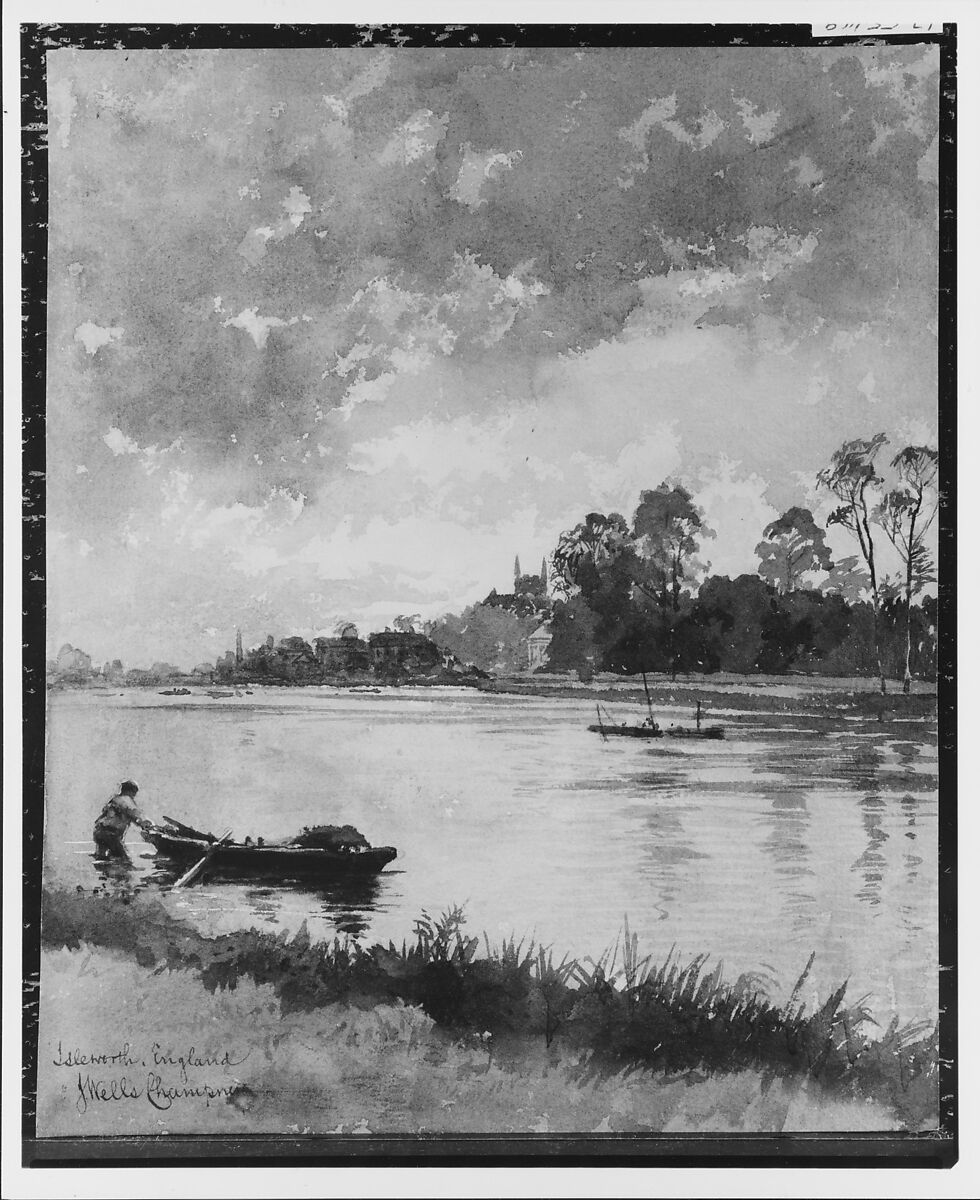 River Scene in England, James Wells Champney (American, Boston, Massachusetts 1843–1903 New York), Watercolor and gouache on off-white wove paper, American