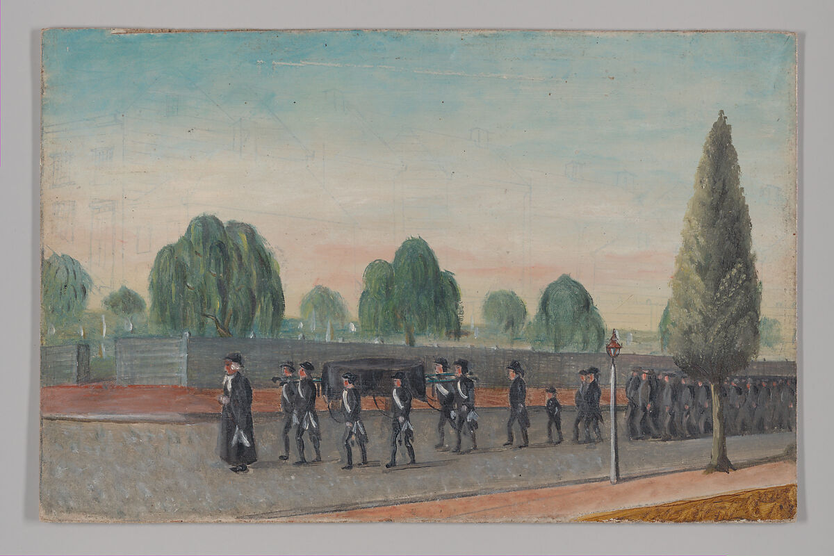 Adult Funeral Procession, William P. Chappel (American, 1801–1878), Oil on slate paper, American 