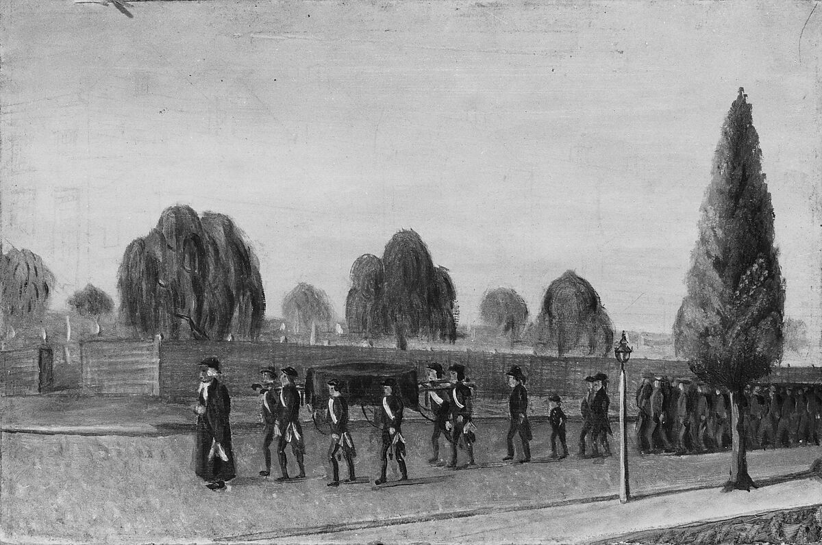 Adult Funeral Procession, William P. Chappel (American, 1801–1878), Oil on slate paper, American