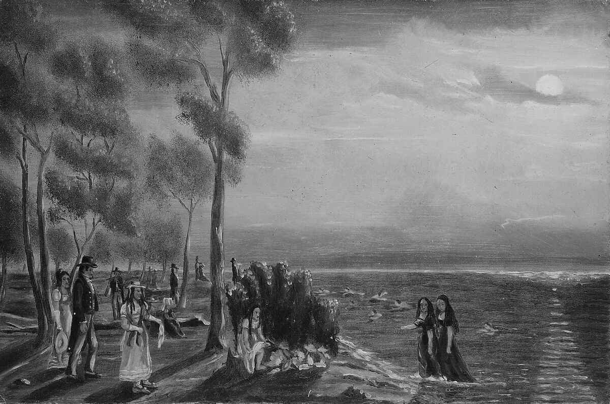 Bathing Party, William P. Chappel (American, 1801–1878), Oil on slate paper, American