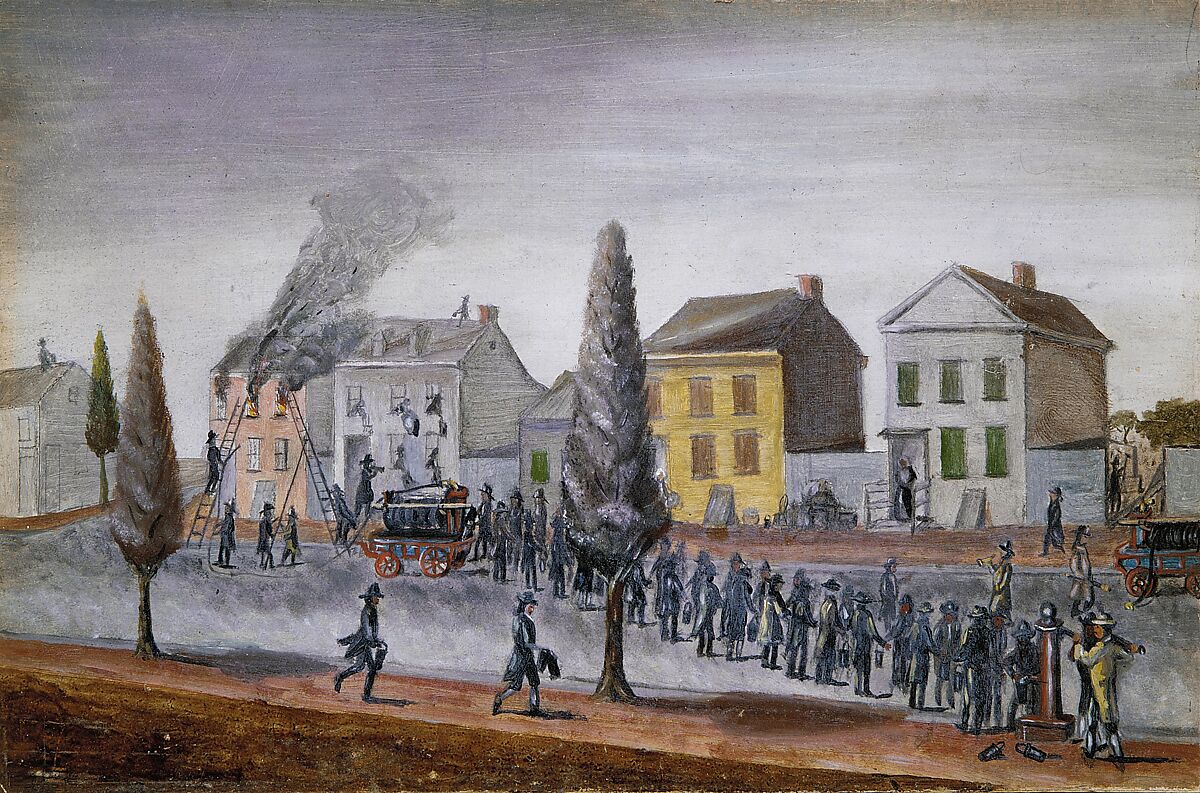 Fighting a Fire, William P. Chappel (American, 1801–1878), Oil on slate paper, American