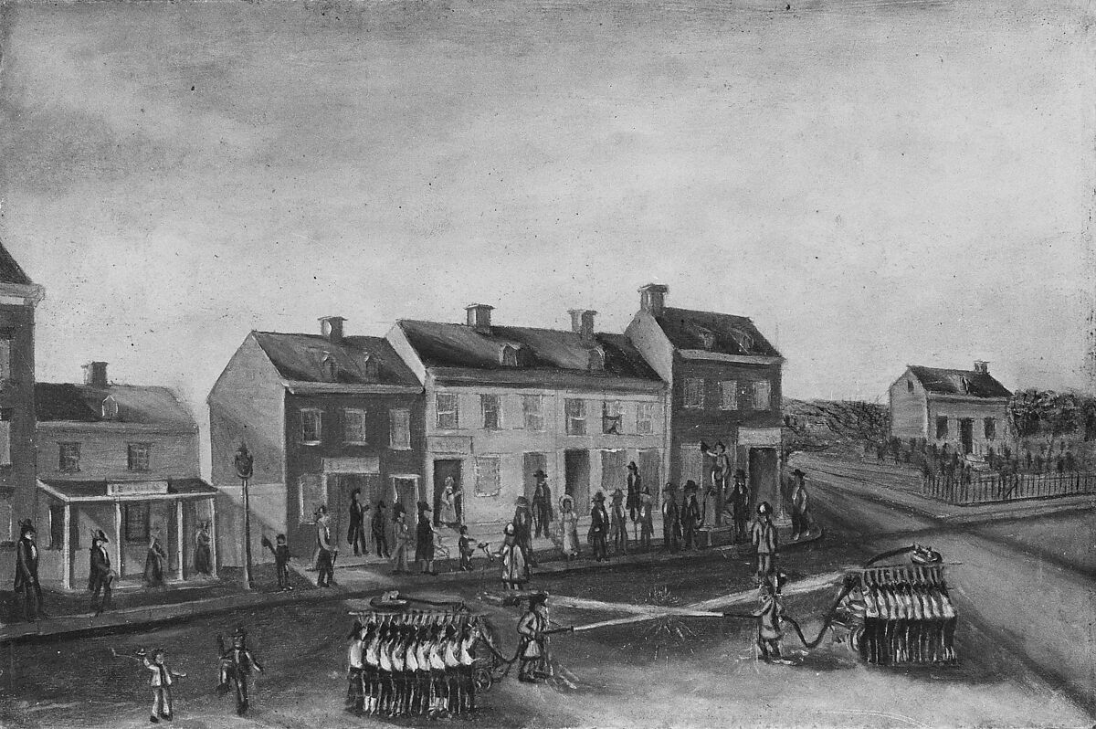 Firemen's Washing Day, William P. Chappel (American, 1801–1878), Oil on slate paper, American