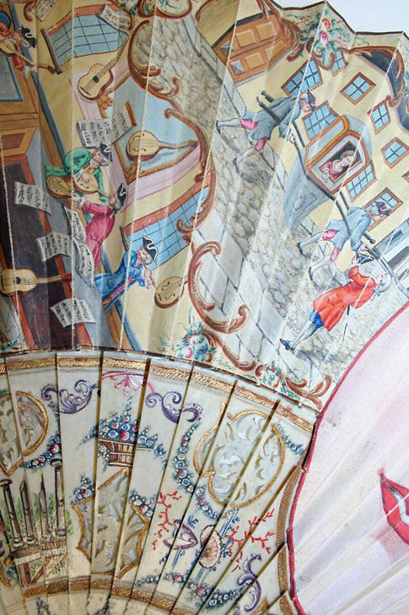 Fan, ivory, parchment, mother-of-pearl, glass, Spanish