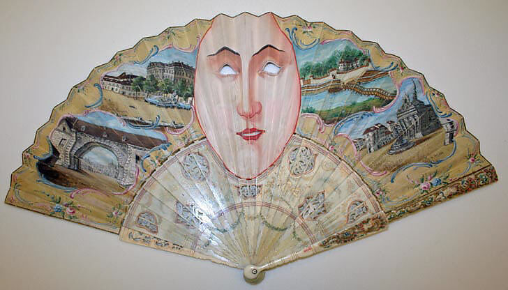 Fan, ivory, parchment, mother-of-pearl, glass, Spanish