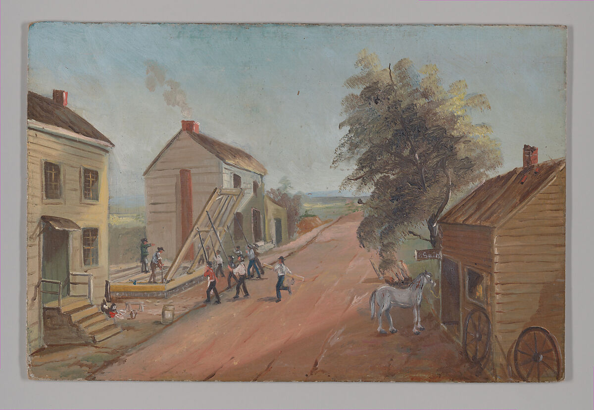 House Raising, William P. Chappel (American, 1801–1878), Oil on slate paper, American 