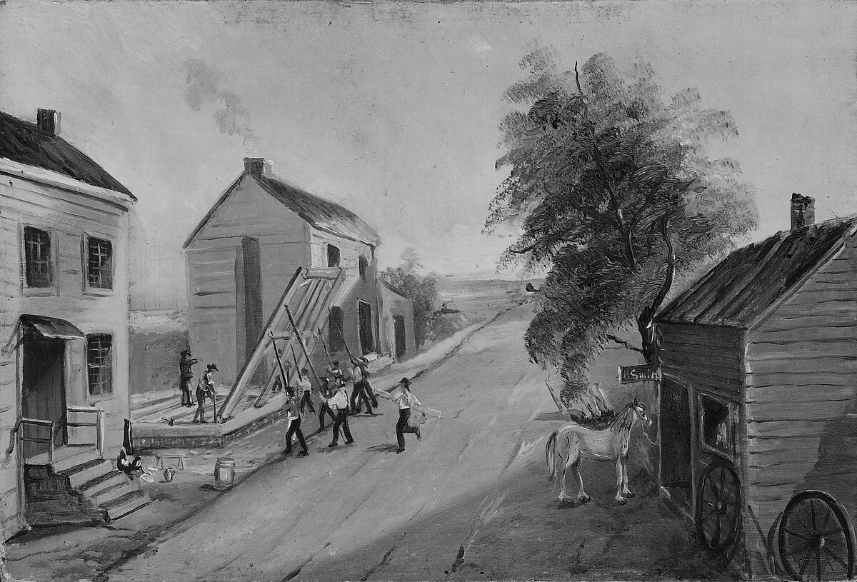 House Raising, William P. Chappel (American, 1801–1878), Oil on slate paper, American