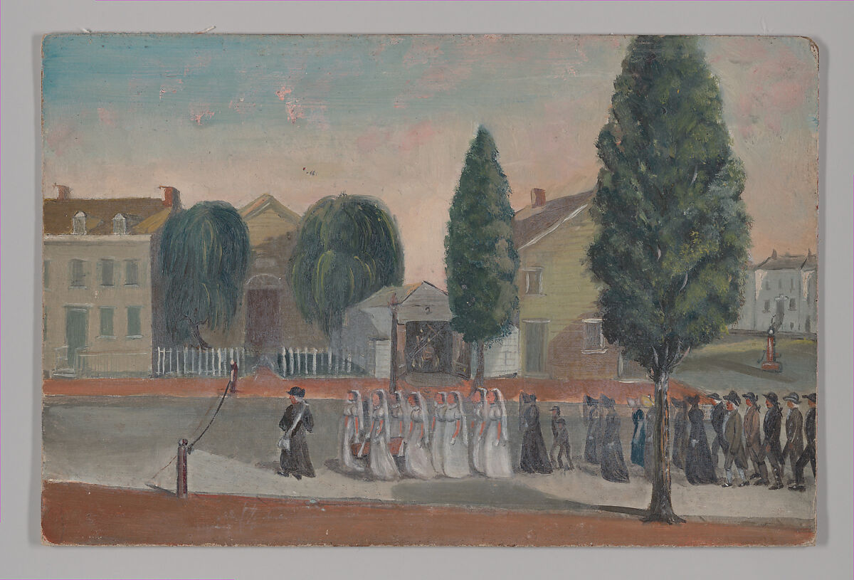 Infant Funeral Procession, William P. Chappel (American, 1801–1878), Oil on slate paper, American 