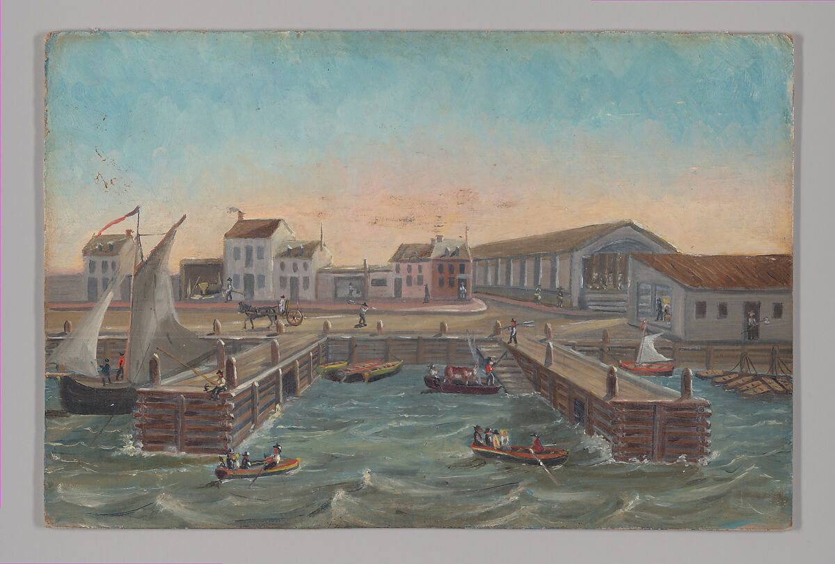 Old Ferry Stairs, William P. Chappel (American, 1801–1878), Oil on slate paper, American 