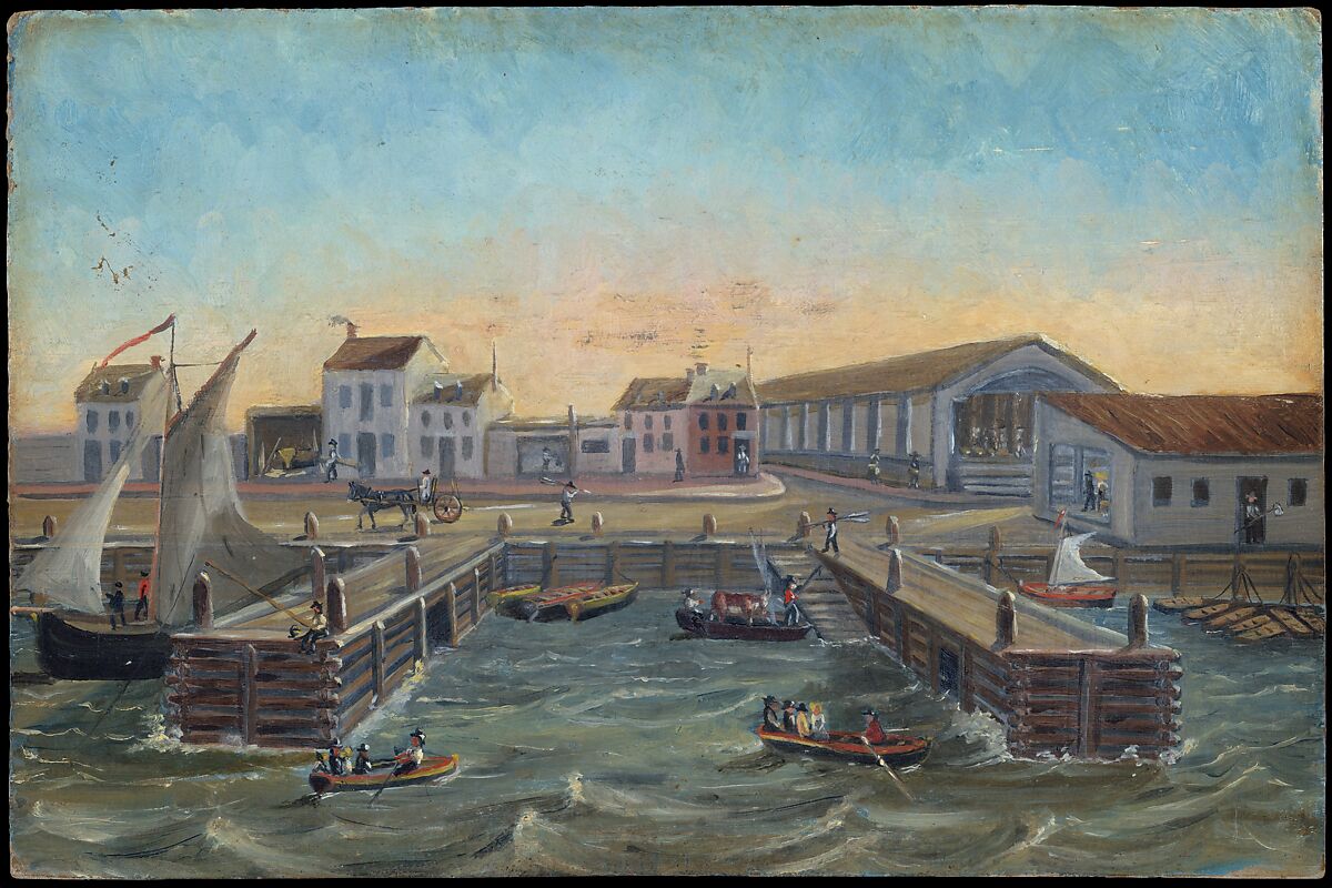 Old Ferry Stairs, William P. Chappel (American, 1801–1878), Oil on slate paper, American