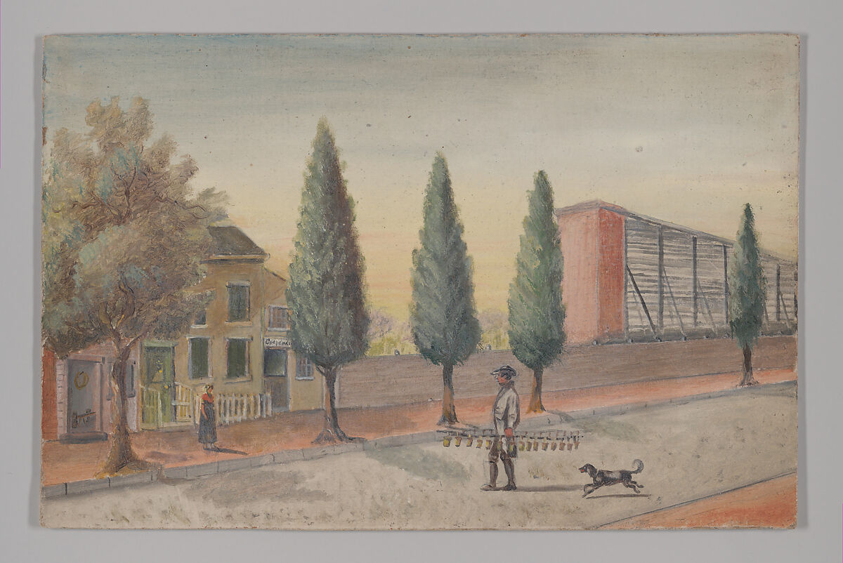 Strawberry Pedlar, William P. Chappel (American, 1801–1878), Oil on slate paper, American 