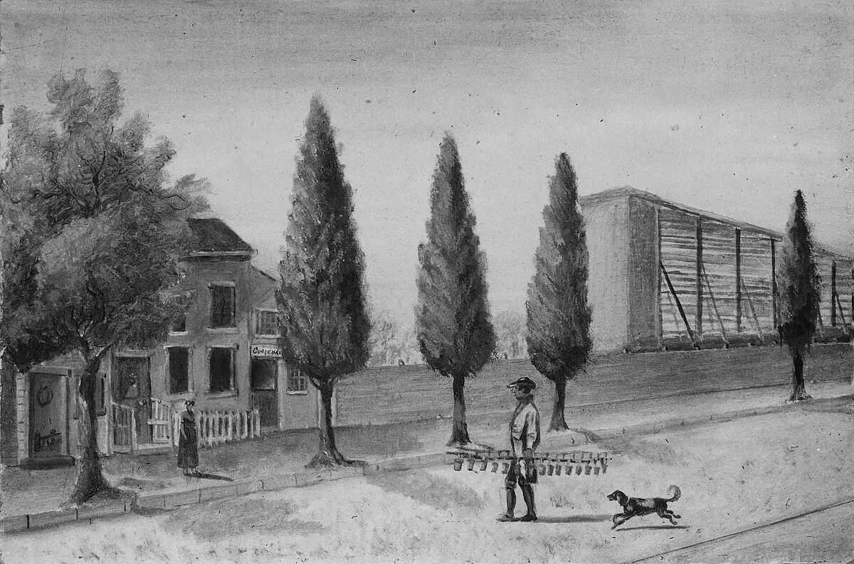 Strawberry Pedlar, William P. Chappel (American, 1801–1878), Oil on slate paper, American