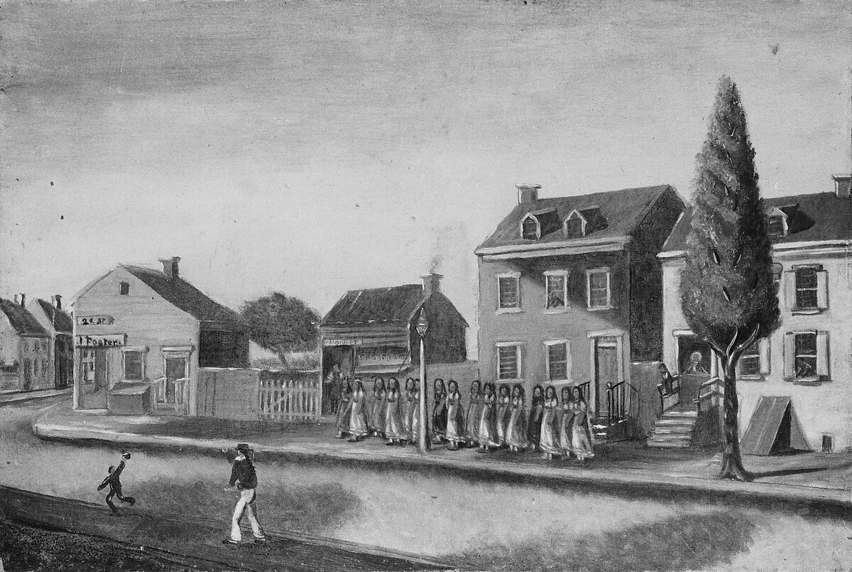 Tea Party, William P. Chappel (American, 1801–1878), Oil on slate paper, American