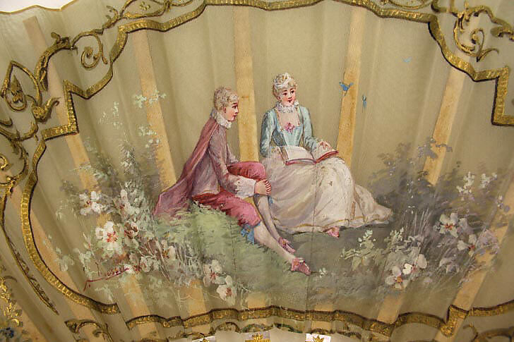 Fan, mother-of-pearl, silk, American or European