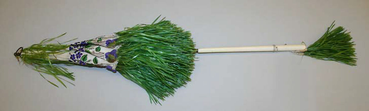 Parasol, silk, straw, metal, ivory, probably French