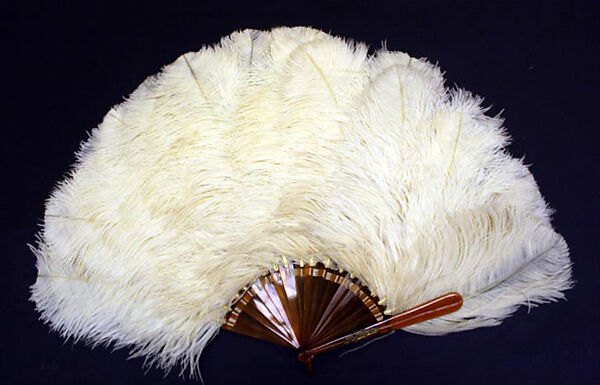 Brisé fan, feathers, plastic, American or European 