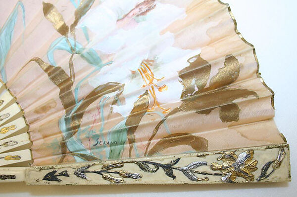 Fan, ivory, silk, American or European