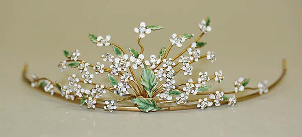 Tiara, metal, glass, American or European 