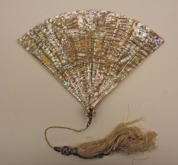 Brisé fan, shell, silk, metal, French 