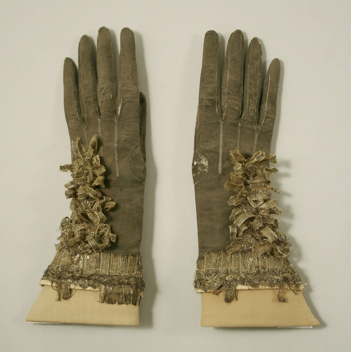 Gloves, leather, metal, silk, British 