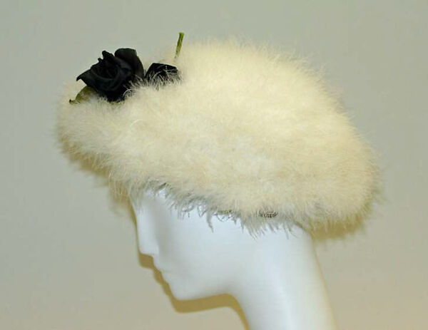 Hat, feathers, straw, silk, paper, French