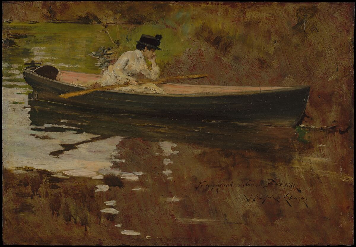 Alice Gerson in Prospect Park, William Merritt Chase (American, Williamsburg, Indiana 1849–1916 New York), Oil on panel, American 