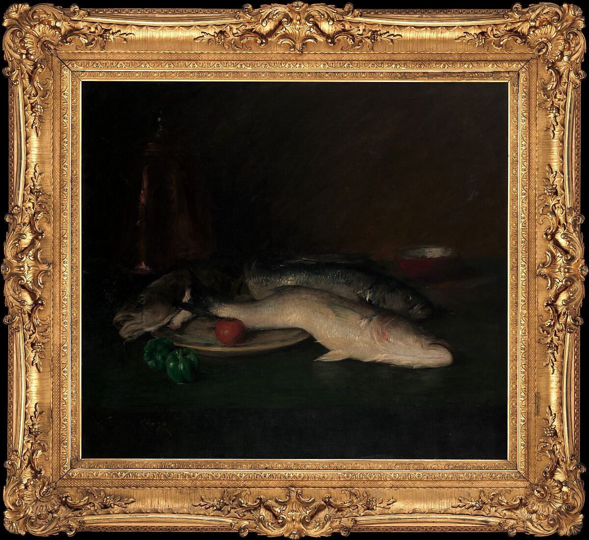 Still Life: Fish, William Merritt Chase (American, Williamsburg, Indiana 1849–1916 New York), Oil on canvas, American