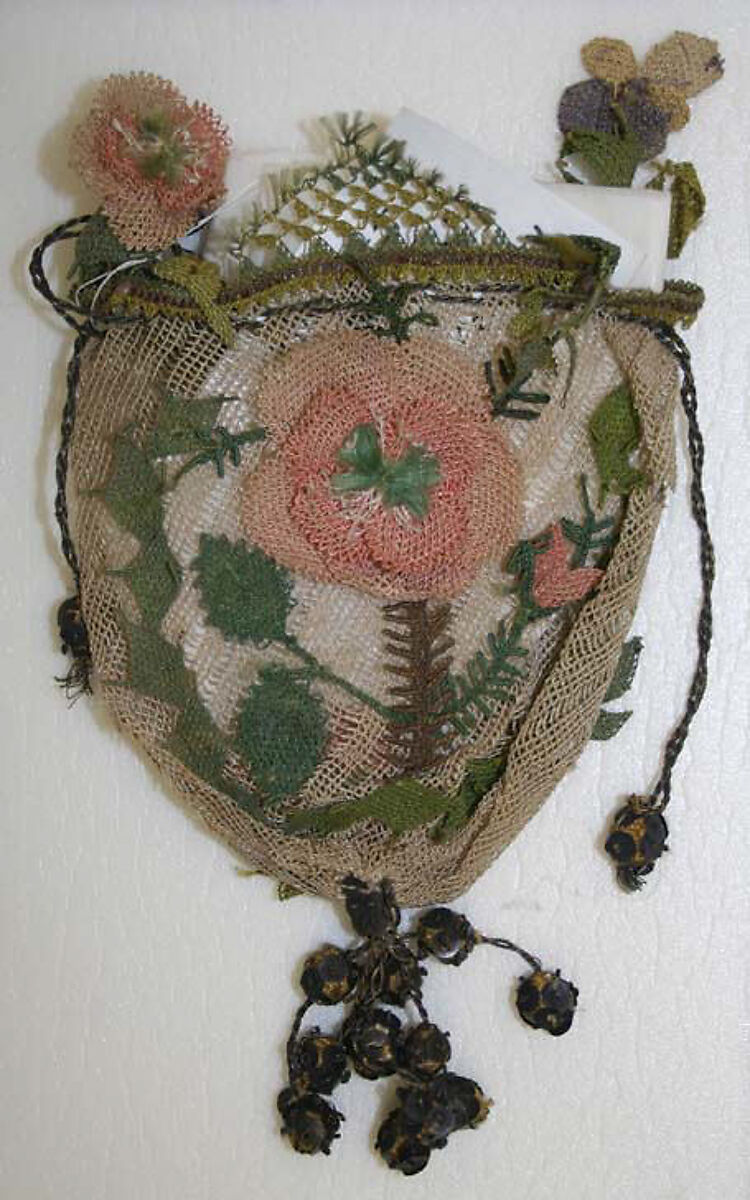 Pouch, silk, metallic thread, European 