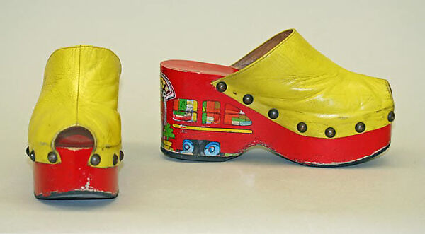 Clogs, Hand-painted by Michael Horn (American), wood, leather, metal, British 