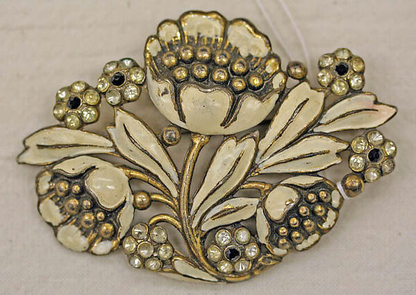 Brooch, metal, enamel, paste, American or European 