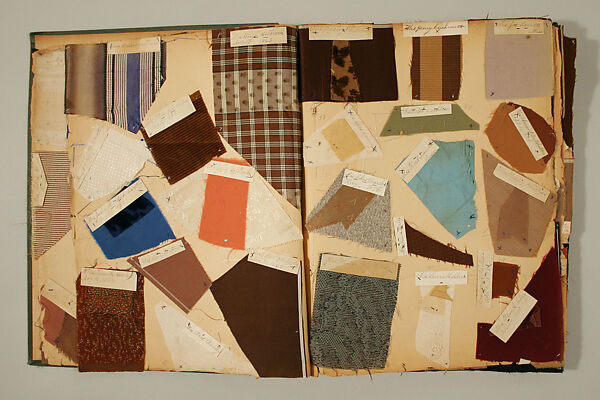 Swatch book, paper, fabric swatches, American