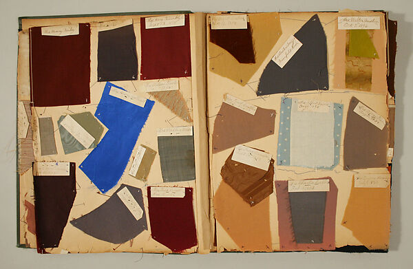 Swatch book, paper, fabric swatches, American