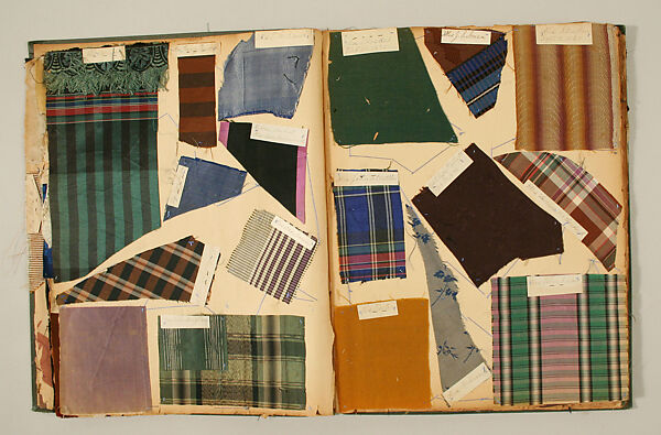 Swatch book, paper, fabric swatches, American