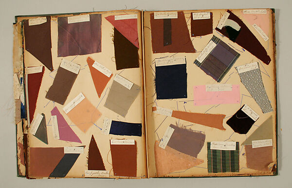 Swatch book, paper, fabric swatches, American
