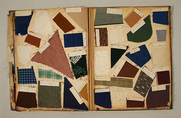 Swatch book, paper, fabric swatches, American