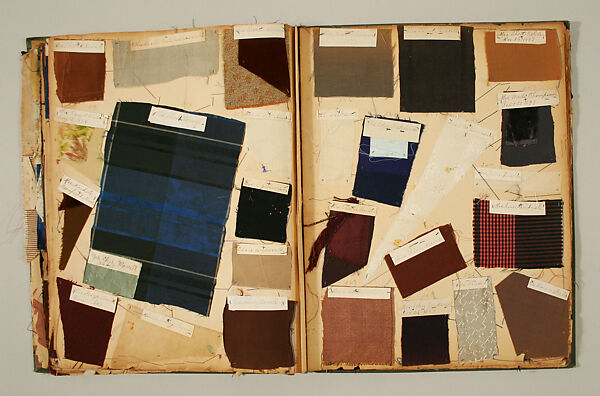 Swatch book, paper, fabric swatches, American