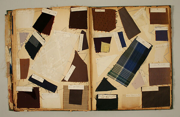 Swatch book, paper, fabric swatches, American